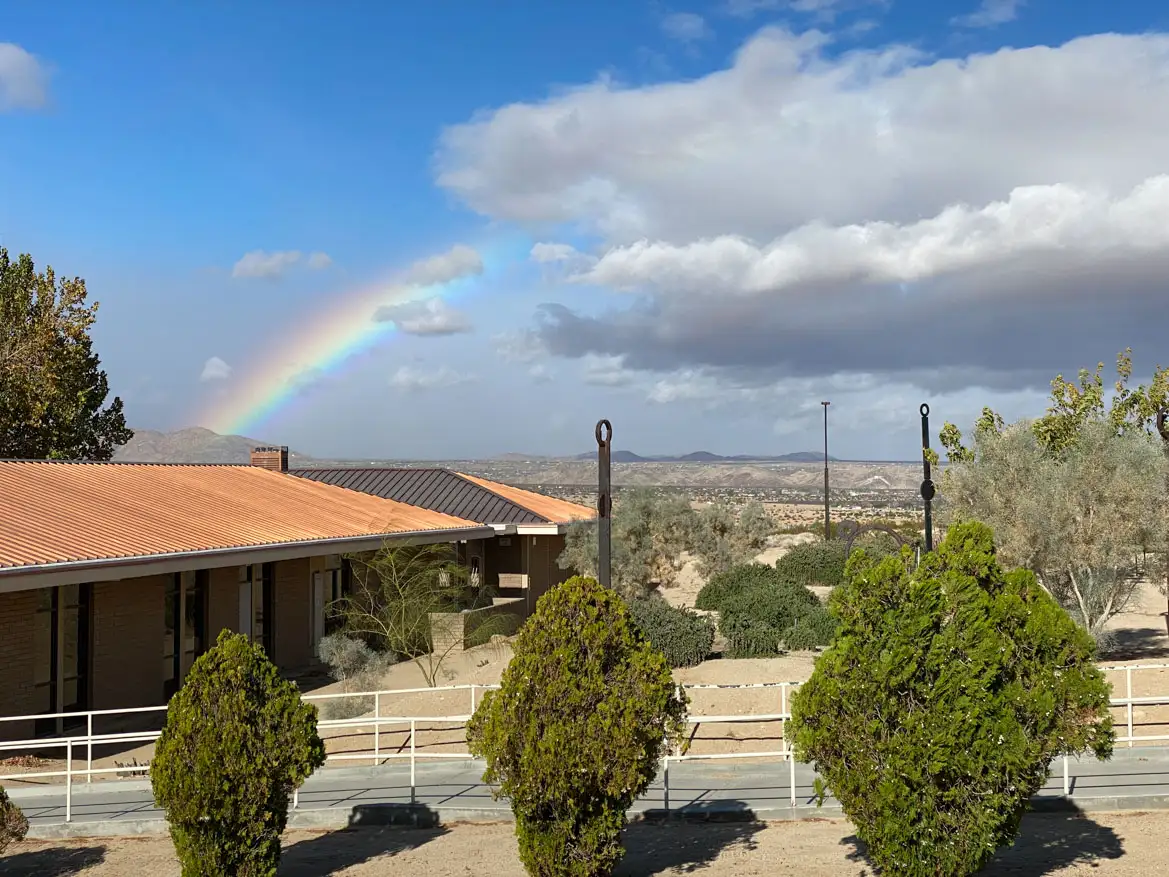 view of campus and rainbow