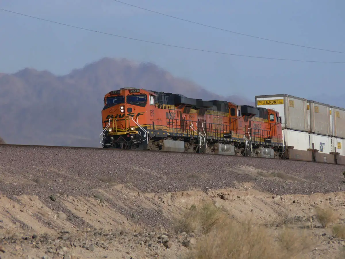 train traveling through on the railway in Joshua Tree