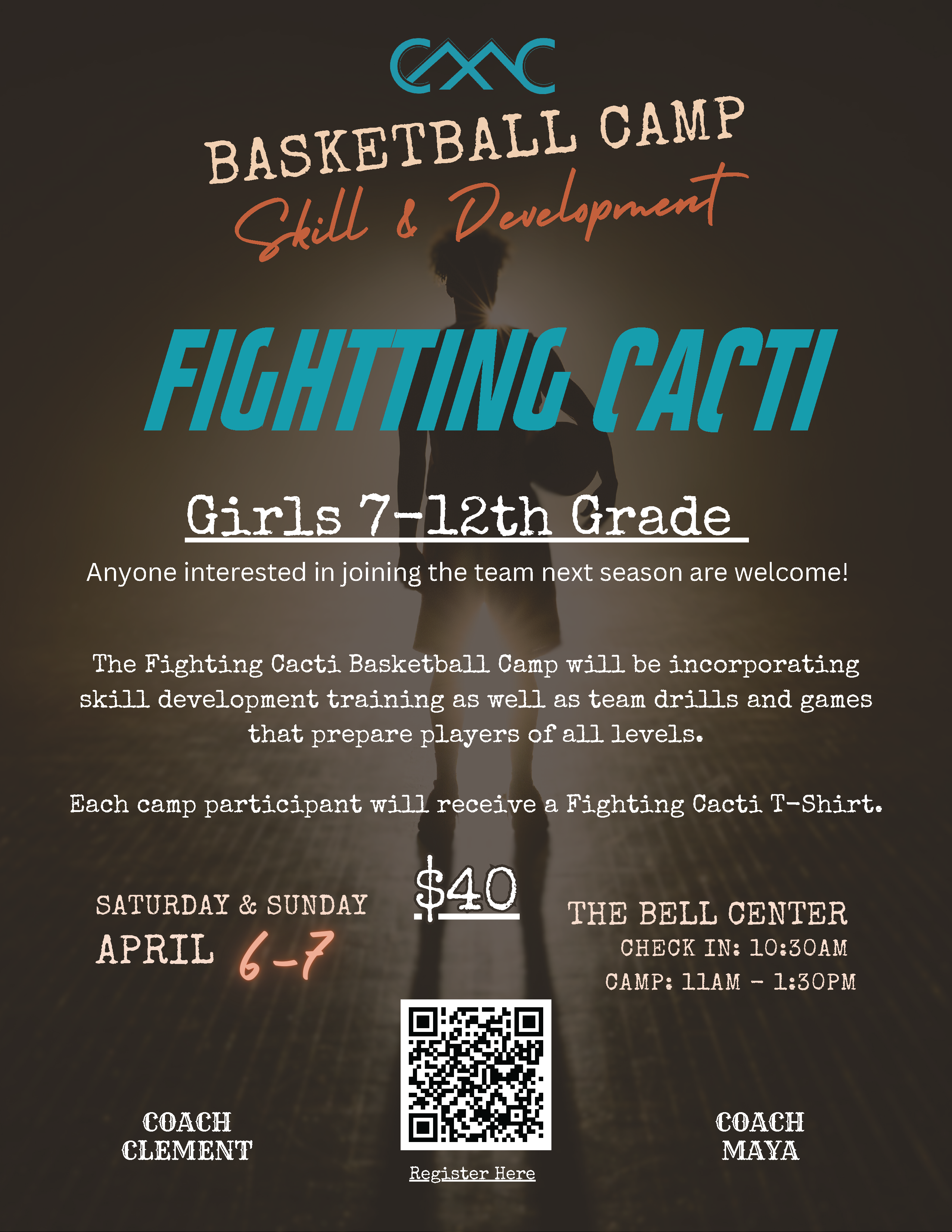 Fighting Cacti Girls Basketball Camp Flyer for April 2024
