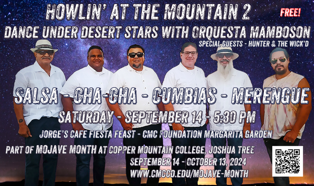 Promotional poster for Howlin' at the Mountain 2, with Orquesta Mamboson at Copper Mountain College.