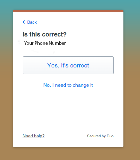DUO confirming phone number