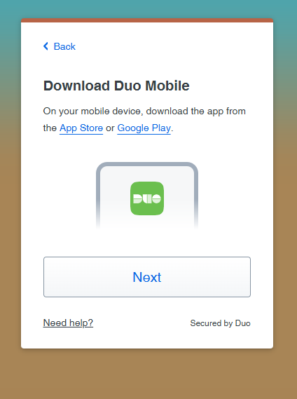 DUO Mobile app download screen