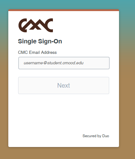 DUO Setup login screen