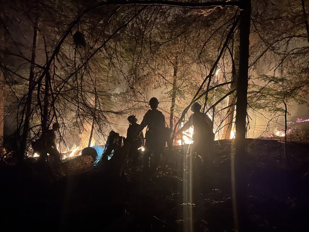 Firefighters on the fire line of a wildfire in Oregon