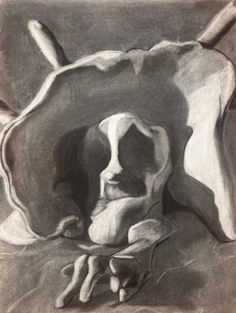Miguel Ruiz, Abstract Charcoal Drawing, charcoal on paper, created in Drawing Fundamentals