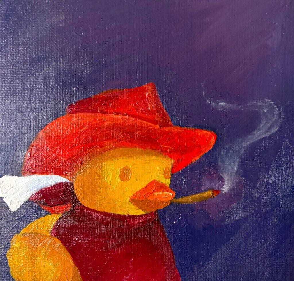 Taylor Jennings, Cowboy Ducky, oil paint on canvas, created in Introduction to Painting