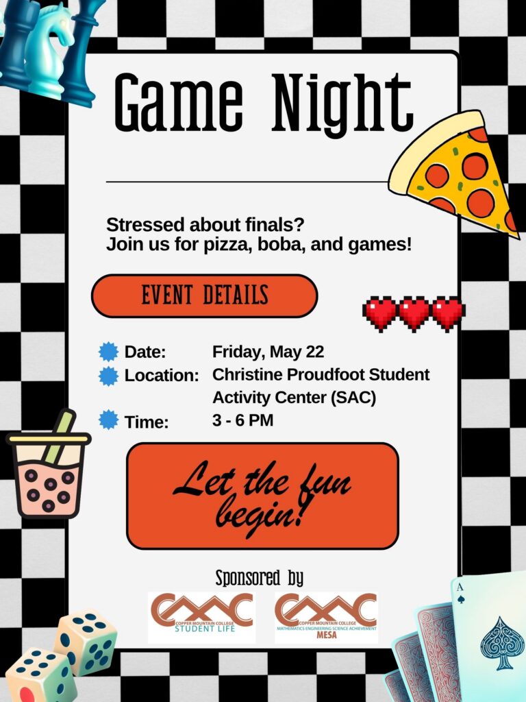 Flyer for Game Night on Friday, May 22, 2026.