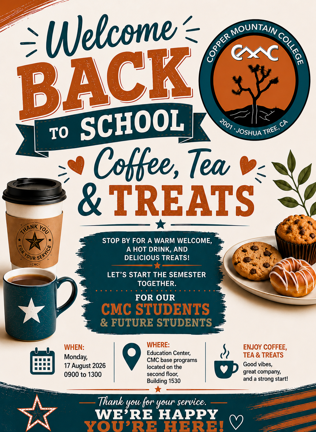 CMC flyer for the military welcome back to school event on the base, Monday, August 17, 2026.